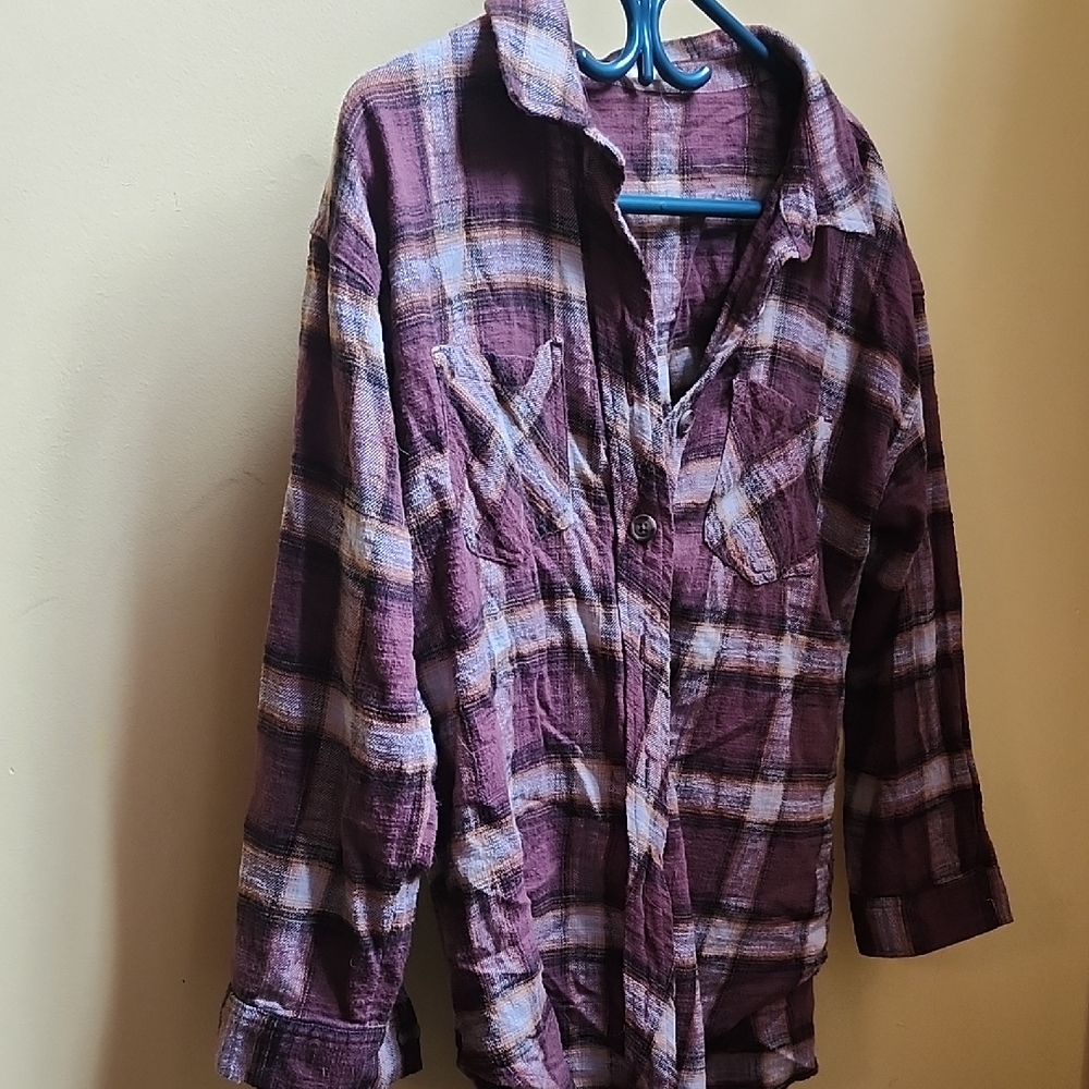 Maurices Burgundy and Mustard Plaid Shirt